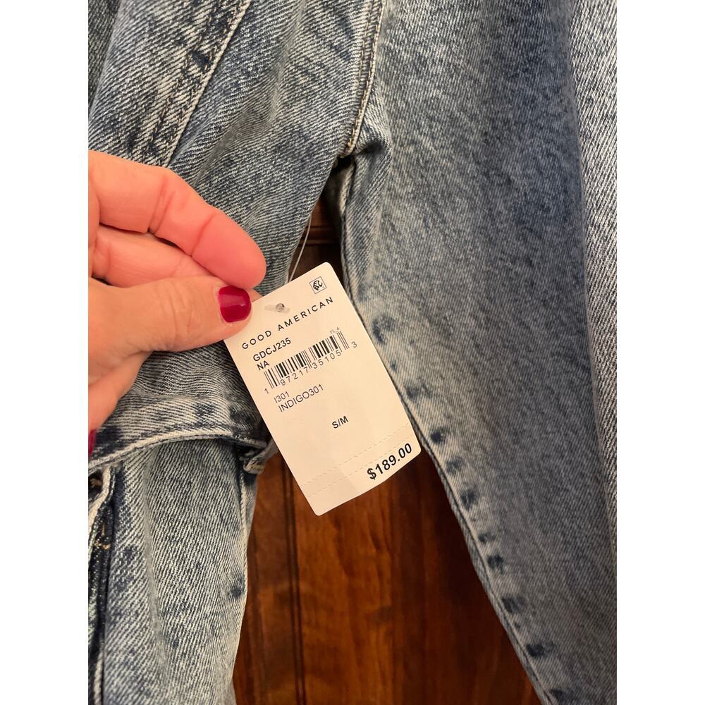 Good American Uniform Cargo Jacket in a light blue denim S/M - Picture 4 of 7